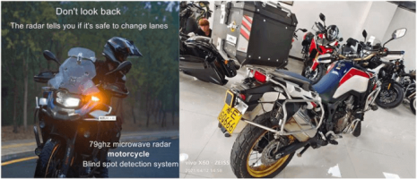 Motorcycle blind spot detection system BSD 77G